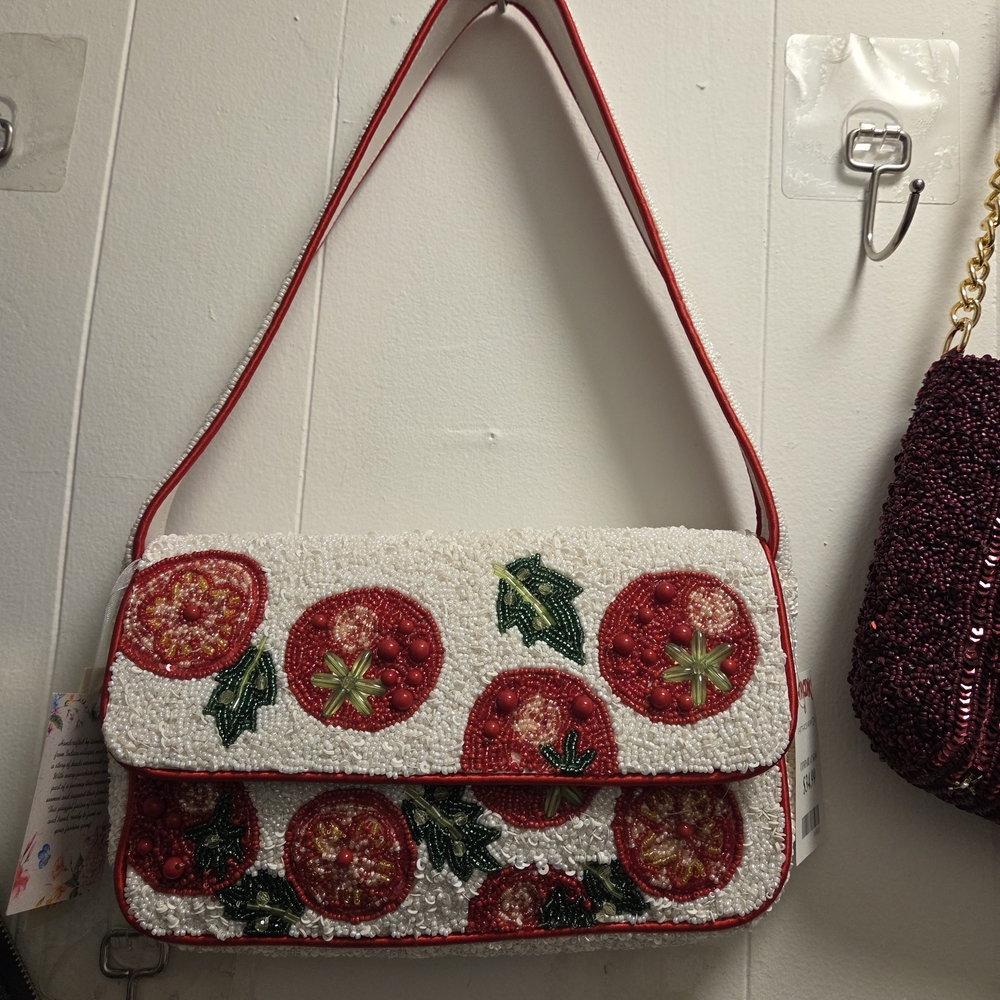 India Boutique Red and White Embroidered Shoulder Bag